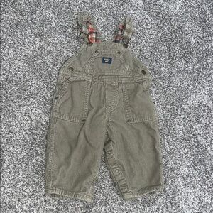 OshKosh B'gosh Olive Corduroy Kids Overalls with Plaid Lining